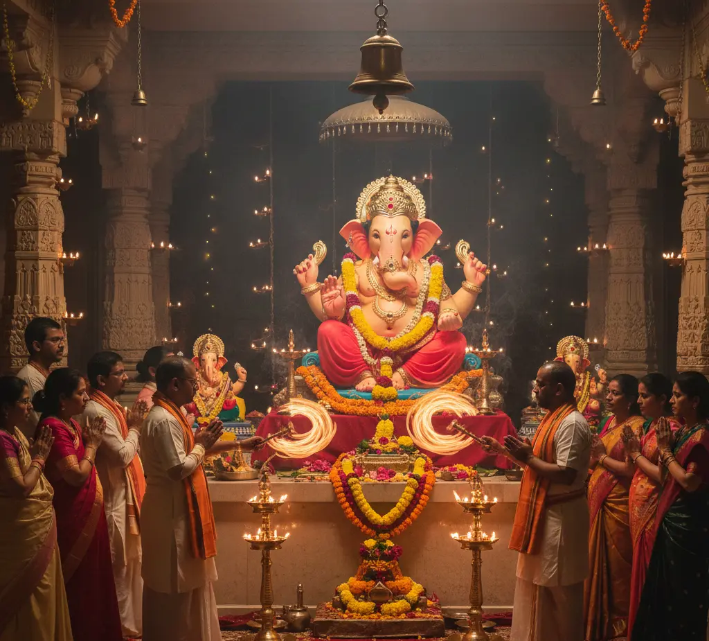Ganesh Aarti performs at home