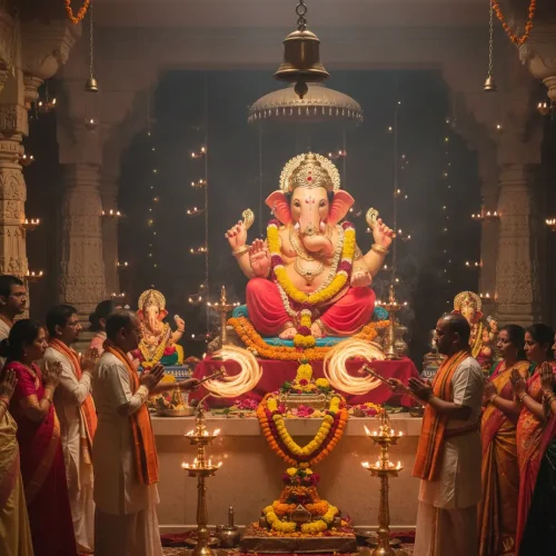 Ganesh Aarti performs at home